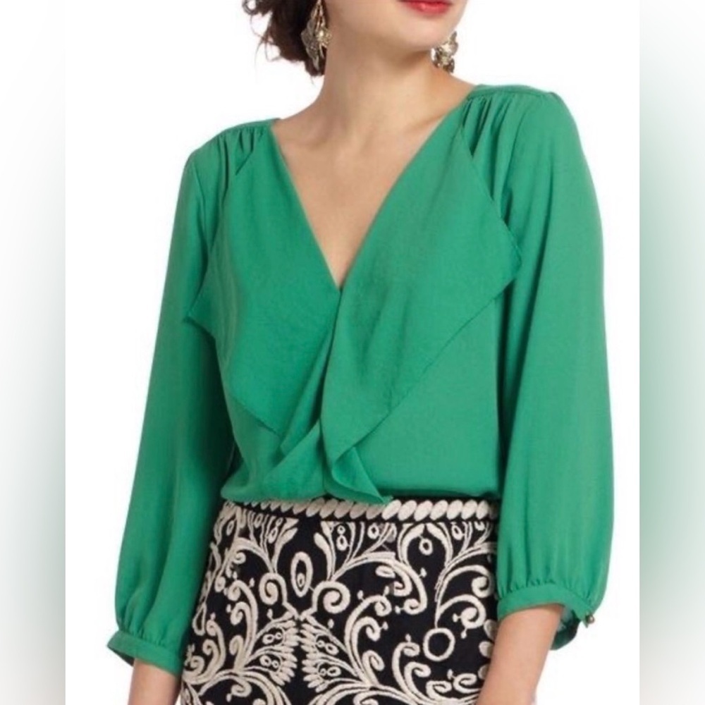 Anthropologie MAEVE Ruffle Kelly Green Flowy Top Blouse Size 4
